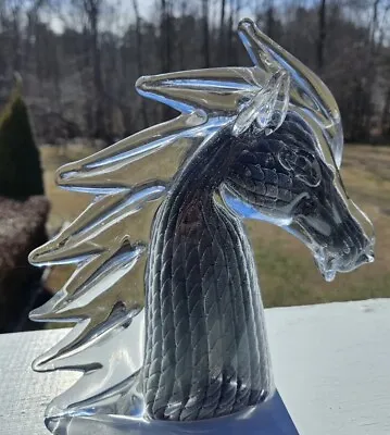 Hand Blown Murano Horse Stallion Sculpture Charcoal Gray Fumato Effect 9.5x8.75 • $139.99