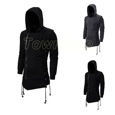 Mens Gothic Hoodie Sweatshirt Zipper Streetwear Punk Outwear Casual Jacket Coat • $33.76