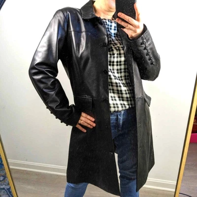 $100 • Buy Vakko Sport Buttery Soft Leather Black Button Down Jacket Coat Sz XL Moto Retro