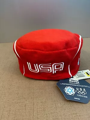 NEW Torino 2006 Olympics Team USA Roots Red Fleece Beret Cap Hat Size L/XL • $9