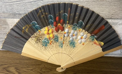£5.55 • Buy Beautiful Hand Painted Flowers Wooden Hand Fan