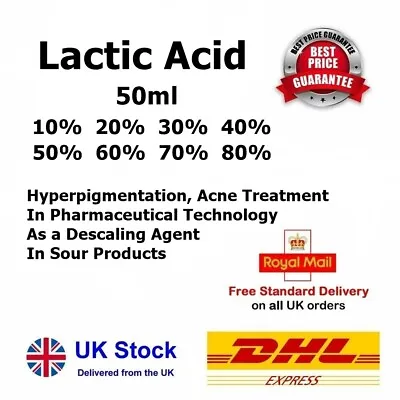 50ml LACTIC ACID Peel 10% 20% 30% 40% 50% 60% 70% 80% Cosmetics / Ance Treatment • £8.99