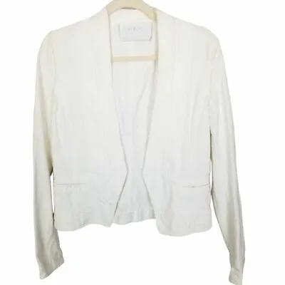 A.L.C. Womens 4 Off White Open Front Long Sleeves Denim Blazer Jacket Stretch • $39.99