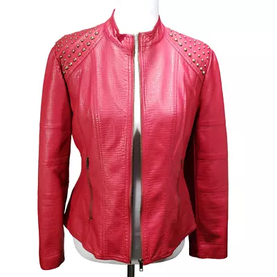 $26.99 • Buy V CRISTINA Red Faux Snake Skin Leather Jacket Women Medium Vintage