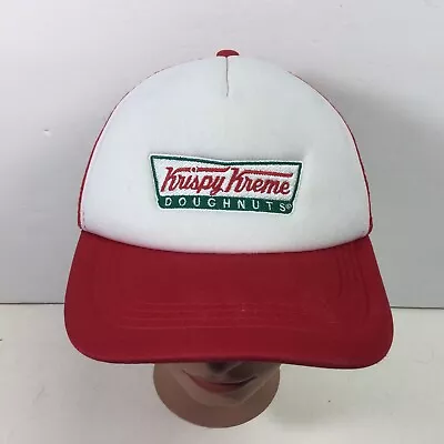 Vintage 80s Krispy Kreme Doughnuts Hat Red White Employee Foam Mesh SnapBack Cap • $26.95