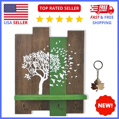 Farmhouse Decor Floating Shelf With Coffee Mug Key Holder - Wall Mounted • $23.56