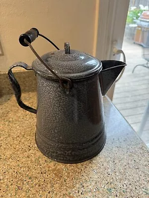 Antique Enamel Ware Gray Cowboy Coffee Pot • $29.95