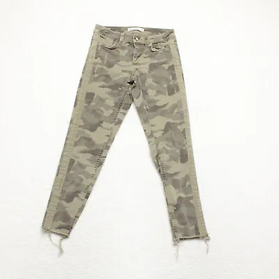 Zara Women's Size 2 Green Camo Skinny Ankle Cut Off Cotton Blend Stretch Jeans • $12.31