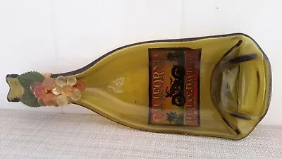 Flattened Melted Mustard Glass Wine Bottle W/ Harley Davidson Sign Grape Decor • $23.99