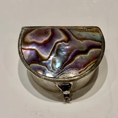 Alpaca Silver Abalone Shell Inlay Pill Box With Clasp Made In Mexico 1.25” • $45