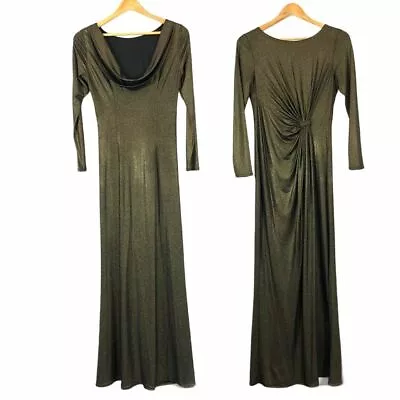 M&S Collection Shimmer Gold/ Black Maxi Cowl Back Occasion Prom Dress Size 8 UK • £29.99