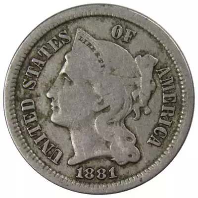 $29.95 • Buy 1881 Three Cent Piece VG Very Good Nickel 3c US Type Coin Collectible