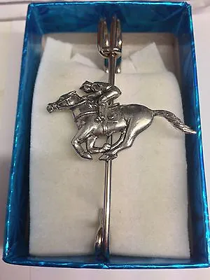 Race Horse & Jockey PP-E20 Kilt Pin Scarf Or Brooch Pin Pewter Emblem 3  7.5 Cm • £9.95
