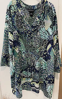 Maggie Barnes Plus 5X 34/36W Shirt Top Sheer Beaded Artsy Colorful Blouse EUC • $25