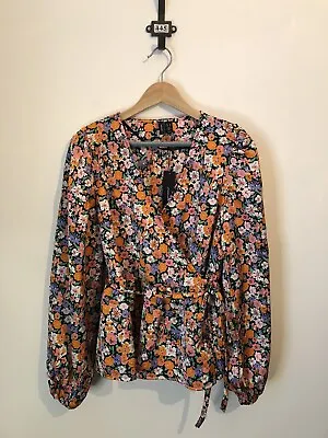 Vero Moda Floral Wrap Top Blouse Size M Long Sleeves V Neck Peplum BNWT 014 • £6.50