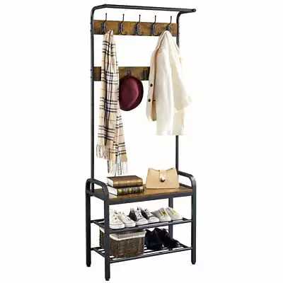 72  Industrial Entryway Hall Tree Coat Rack W/ Bench & Storage Bedroom Furniture • $65.08