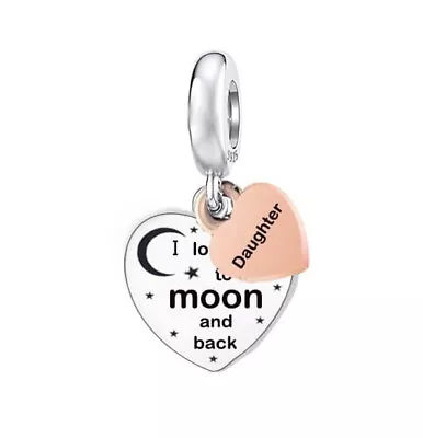 Daughter Heart I Love You To The Moon Charm Genuine 💜 925 Sterling Silver Gift • £15.99