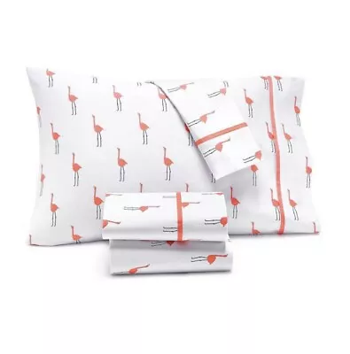 Martha Stewart Whim Full Flamingo Cotton Sheet Set White Pink New Nwt • $64.40