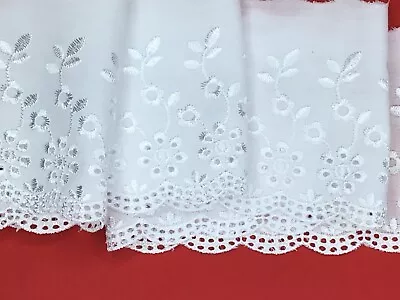 2 METRES Bright White Satin Stitched Broderie Anglaise Lace Trim 4 /10.5cm • £3.75