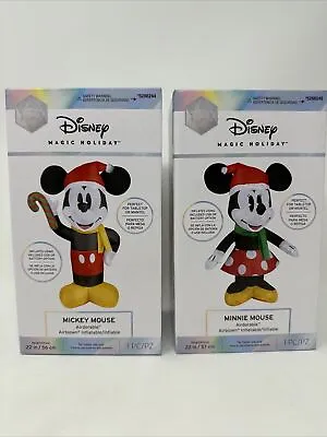 DISNEY MAGIC Holiday Minnie & Mickey Mouse Inflatables Set Tabletop Gemmy • $27.99