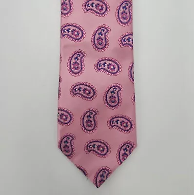 Bugatchi Men's Pink W/ Paisley Pattern Silk Tie Necktie Made In Italy • $29.99