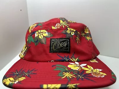 Obey Propaganda Print 5-Panel Adjustable Hat Floral Red • $15