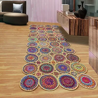 Indien Handmade Cotton Jute Kilim Hallway Runner Area Rugs Scalloped Beige Mats • $170.41