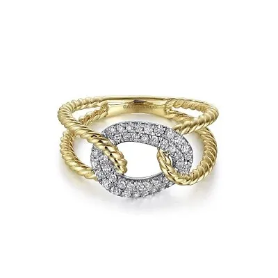 Gabriel & Co 14K Yellow And White Gold Twisted Rope Link Ring With Diamond Pave • $1250