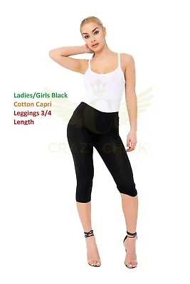 Cropped 3/4 Capri Length Cotton BLACK Legging  Women In Summer Plus Size Uk 8-22 • £6.49