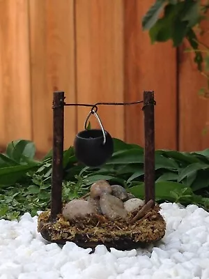 Miniature FAIRY GARDEN ~ Micro Mini Wood Stone Campfire W/ Pot ~ Buy 3 Save $6 • $8.80