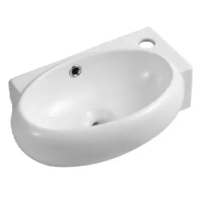 Bathroom Wash Sink Basin Cloakroom Oval Ceramic Left Hand Modern White • £33.99