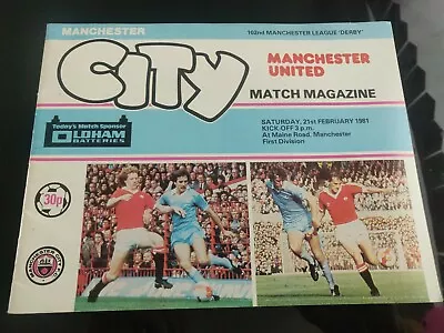 Manchester City V Manchester United Matchday Programme. 1980-81 Season. Div 1 • £0.99