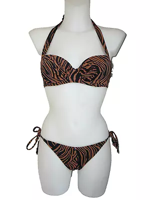 La Senza Zebra Print Bikini Top Size 32B & Tie Bottoms Size 10 Bnwts £34 • £19.99