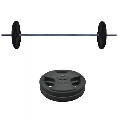 48kg Rubber Coated Ez Grip Cast Iron Weight Plate + 180cm Barbell Bar Weight Set • $197.26