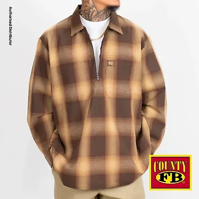 Fb County Mens  1/2 Zip Long Sleeves Checker Shirts 2 Pockets Flannel Shirt • $39.99