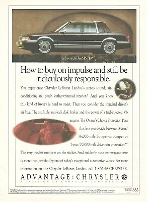 CHRYSLER LeBaron Landau Vintage Magazine Print Ad From Time 1992 Car Automobile • $5.99