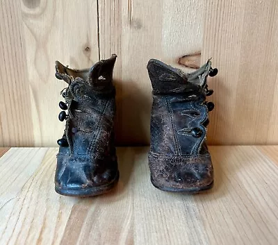 Antique Victorian Childs Baby Shoes Button Up Boots High Top Leather Children's • $14.99