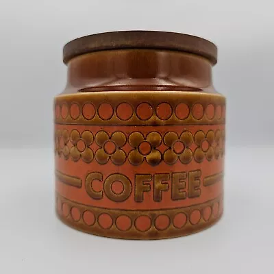 Hornsea Saffron Coffee 4.5” Storage Jar Pot Wooden Lid Pottery Vintage • £9.99