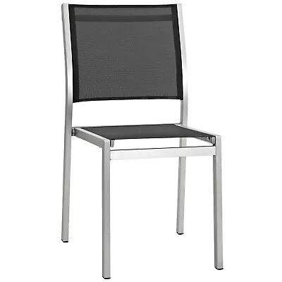 Modway Modern Shore Outdoor Patio Aluminum Side Chair In Silver Black • $104.33