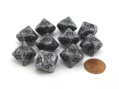 Set Of 10 Tens D10 (00-90) Olympic Pearlized Dice - Silver With Black Numbers • $6.42