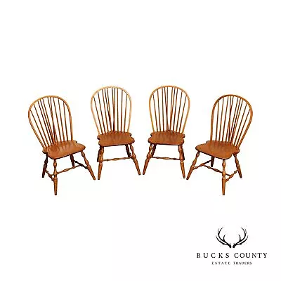 Custom Crafted Set Of Four Oak Windsor Dining Chairs • $895