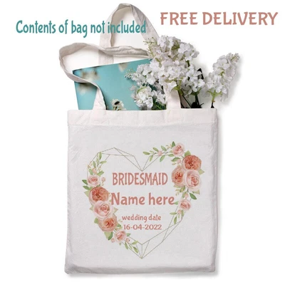 £6.99 • Buy Personalised Wedding Day Tote Bag, Bridesmaid, Bridal Party Thank You Gifts.