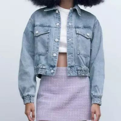 Zara Cropped Flower Button Denim Jacket Size XS • $50