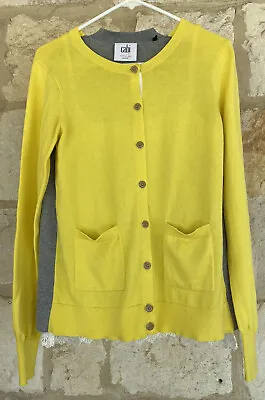 CAbi Belle Cardigan Yellow Gray Colorblock White Under Cami Size M • $9.09