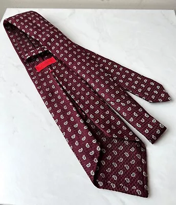 ISAIA Napoli Burgundy Paisley 7 Fold Textured Woven Silk Tie Made In Italy • $59.99