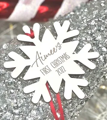 Personalised Christmas Tree Decoration Baby's First Xmas Snowflake Bauble Gift • £3.95