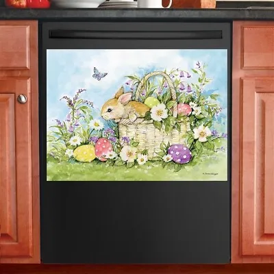 Spring-Time Floral Basket W/ Easter Bunny & Eggs Kitchen Dishwasher Cover Magnet • $24.99