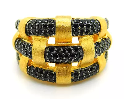 Milor Italy Vermeil Gold Over 925 Sterling Silver Black Stone Weave Ring • $60