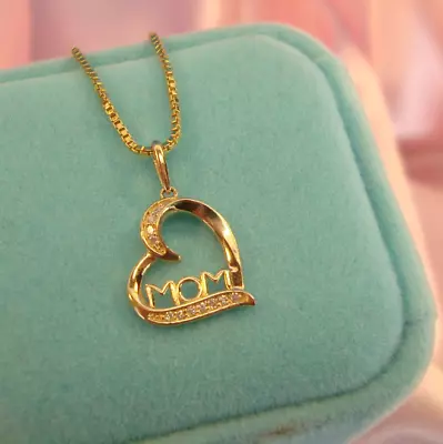 14 Carat Heart-Shaped Mom Pendant Necklace With Real Diamonds • $99.95