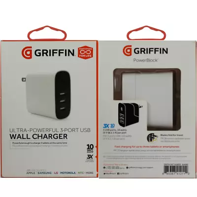 Griffin Ultra-Powerful 3-Port USB Wall Charger 10 WATT 21AMP Universal 3X Charge • $11.95